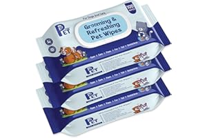 P for PET Grooming Wet Wipes 300 Count(Pack of 3) for Dogs, Cats & All Pets Purified Water, Glycerin Anti-Bacterial Cleansing, Deodorising Wipes