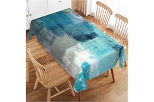 Walmsco Tablecloth Blue Gray Painting Decor For Dining Room Kitchen Rectangular Table Cover 132 * 178cm