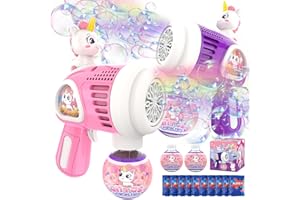 LEAPRCSTORE Unicorn Bubble Gun 2 Pack for Kids, Bubble Machine Toys Gifts for Boys and Girls, 12 Holes Automatic Bubble Maker with 2 Bubble Solution, Summer Outdoor Toy for Birthdays, Party