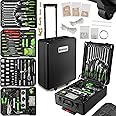 tectake® Portable Tool Box Trolley, 899 Piece Kit, with Aluminium Case, 4 Levels & Wheels. Essential DIY Tools Set, Home & Office Hand Tools, Mechanic Spanner Organiser - Home Improvement Kit