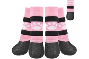 KOOLTAIL Anti Slip Dog Socks to Prevent Licking Paws for Hot/Clod Pavement, Waterproof Long Snow Dog Boots&Paw Protectors with Straps Traction Control for Hardwood Floor for Small Medium Large DogsL