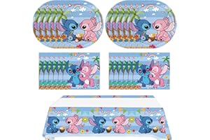 DreamJing 41Pcs Sti-tch Party Supplies, 20 Plates 20 Napkins and 1 Tablecloth for Boys and Girls Sti-tch Birthday Party Decorations
