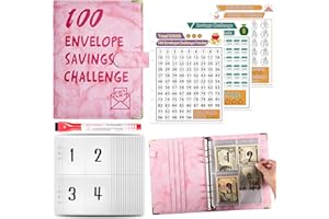 MATHARAGO 100 Envelope Savings Challenge Binder, Money Saving Challenge Binder, 6 Ring A5 Binder, 100 Day Money Saving Challenge for $5,050 Cash Canada (Marble Pink)