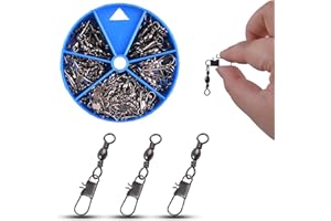 SHADDOCK 100pcs Barrel Swivel with Safty Snap Connector Fishing Tackle Box Kit,Size 6#,8#,10#,12#,14#
