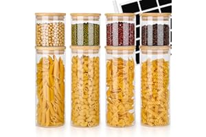 Avmvnvc 8PCS Tarros de Cristal con Tapa - Botes de Cristal con Tapa de Bambú - Frascos de Vidrio con Tapa - Botes Cristal Cocina Almacenaje para Pasta, Cereales, Alubias, Té (1000ml×4 + 400ml×4)