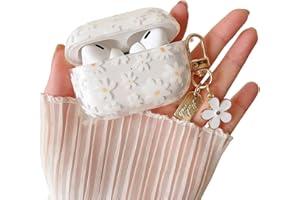 MINSCOSE Kompatibel mit AirPods Pro/Pro2 Klar Hülle,Niedliche Blume Muster Design mit floralen Schlüsselanhänger, weiche TPU schützende stoßfeste Hülle für Frauen Mädchen-weiße Blume