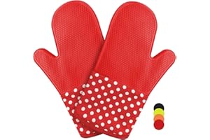 Lookka Silicone Oven Gloves,Heat Resistant,Soft Cotton Lining with Non-Slip Surface,for Kitchen Cooking, Barbecue,Set Baking,Pizza Oven Gloves (Red,1 Pair)
