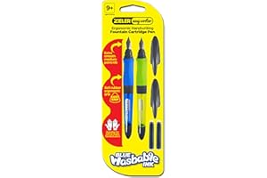 Zieler Ergonomic Handwriting Fountain Cartridge Pen (twin pack) Easywriter – Suitable for right & left handed use – Soft rubber ergonomic grip – Extra smooth medium point nib – 2 ink cartridges