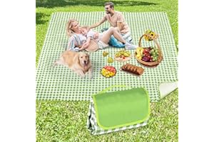 Anyiner Picnic Blanket Waterproof 200x200cm Large Travel Blanket Beach Blanket, Slip Resistant With Carrying Handle for Family Picnic Beach Camping, Blue Plaid (Green, 200 x 200 cm)