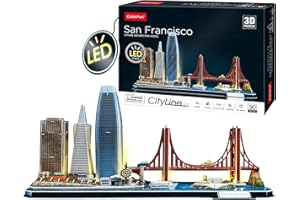 PARTY TOWN Puzzle 3D - San Francisco LED Cityline | Puzzle 3D Prezent dla dzieci 8 lat | Puzzle 3D Dorosłych I Puzzle 3D Dzieci | Makiety do jazdy dla dzieci | Makiety do budowy dorosłych | Puzzle 3D | 90 sztuk