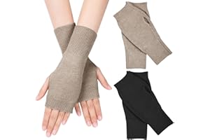 MELLIEX 2 Paires de Gants Sans Doigts Chauffe-poignets en Cachemire Gants Thermiques avec Trou pour le Pouce