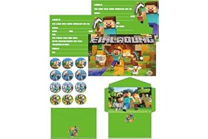 Olanstar 12x Kindergeburtstag Einladungskarten mit Gamer Pixelmotiv, inklusive 12 Umschlägen und 12 Aufklebern, perfekt für Kindergeburtstagseinladungen