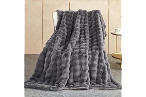 SHANNA Coperta Plaid Super Morbida Pile Peluche di Coniglio Caldo e Spesso 230x250cm, 1000 g/m² Divano Coperta Fluffy di Alta Qualità, Versatile Coperta Matrimoniale per Camera da Letto Viaggi, Grigio Scuro