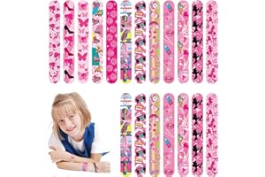 POPOYU 24Pcs Princess Slap Bracelets,Snap Bracelet Bands for Gifts Bag Filler,Girls Birthday Party Favors,Hot Pink Wristbands for Girls Birthday Gifts Princess Let's Go Party Supplies Classroom Prizes