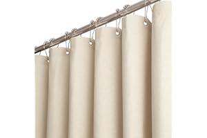 BTTN Duschvorhang Stoff Beige 180x200 cm, Leinen Textur Anti-Schimmel Waschbarer Textil Duschvorhang mit 12 Haken, Moderne wasserdichte Gewichtete Deko Ployester Duschvorhänge für Badewanne, Creme