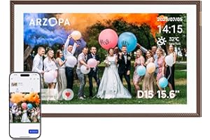 ARZOPA Marco de Fotos Digital 15.6 Pulgadas Nube Ilimitada Gratis FHD Pantalla Táctil Comparte Fotos Videos a Distancia Via App Marco Digital de Fotos Mejor Regalo para la Familia - D15 Marrón