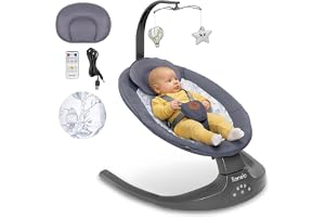 Lionelo Ralf Elektrisk Babysitter 2-i-1, Rörelsesensor, 5 Gunghastigheter | Babygunga för Nyfödda upp till 9 kg, 12 Melodier, 2-läges Ryggstöd, Fjärrkontroll & Touchpanel, Lekbåge, 5-punktssele