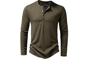 MAKINGDA Men's Casual Grandad Collar Henley T Shirt Smart Half Buttons Tee Slim Fit Collarless Polo T-Shirts Tops