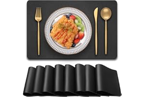 Blibalaskr PVC Heat Resistant Placemats Set of 8,Waterproof Wipeable Floor Place Mats,Non-Slip Easy Clean Table Mats for Kitchen Table Decor,12×18 Inch (Black)