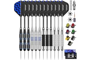 Turnart Dardos 12 unids Flechas Puntas Acero Profesional para Objetivo 22/24G Flecha Punta Acero Contiene 21 unidades Aletas y otros accesorios para Flechas de Dardo