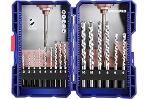 WORKPRO 15 Pieces Masonry Drill Bit Set with Case, Hammer Drill Bit Set, Carbide Tip Drill Bits for Concrete/Brick/Plastic/Cement/Tile