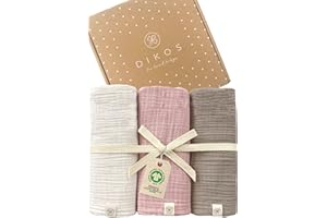 ‎DIKOS DIKOS Baby Mulltücher 3er Set Altrosa, Creme gekreppt 64x64cm | 100% GOTS Bio-Baumwolle | Musselin Mulltuch Spucktuch Junge Mädchen | Mullwindeln | Neugeborenen Erstausstattung Geschenk zur Geburt