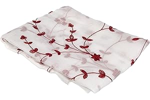 Douceur d'Intérieur. Coppia di tende dritte con passanti, 60 x 120 cm, velate, sabbiate, ricamate con piccoli fiori, colore: bianco/rosso.