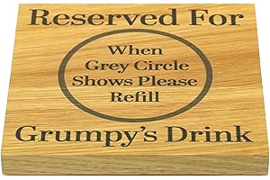 MORNNG CUPPA LAUGH SHARE REPEAT Reserved for Grumps Drink Oak Veneer Coaster (Grumpy Solid Oak)