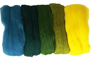 Rayher 5365300 Merino-Kammzug, superfein, 19 mic, 5x10g Sortiert, SB-Btl 50g, Grün-Töne