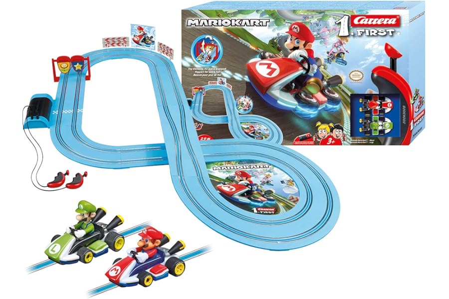 Carrera FIRST Nintendo Mario Kart Slot Car Raing Set, 2.9 Metres, With Flip Elements for Extra Fun, Suitable from 3 Years+