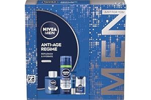 NIVEA MEN Anti Age Regime Gift Set (4 Products), Men's Anti Wrinkle Skincare Gift Set with Shaving Foam, Post Shave Balm, Face Moisturising Day Cream, and Eye Cream