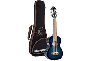 Ortega Guitars Guitarlele elektro-akustische Reisegitarre - Mini/Travel Series - 6 Saiten - inklusive Gigbag - flamed mahogany (RGLE18BLF)
