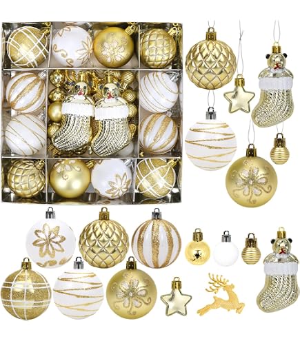 Lot Déco Noël Vintage – 41 Pièces : Guirlandes, Boules Dorées – Très Bon état