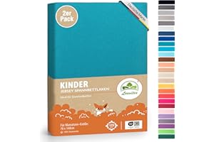 ‎LEEVITEX Premium Kinder Spannbettlaken leevitex® | 2er Set | Für Babybett & Kinderbett 70 x 140 cm | 100% hochwertige Mako-Jersey-Baumwolle | Öko Tex geprüft | Petrol