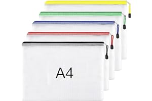 SUPMAKER A4 Plastic Wallets Folders - 5PCS A4 Zip Wallets Plastic Zip Lock Bags Document Wallets Zipper File Folders for School Office Supplies, Household, Cosmetics, Cross Stitch, Puzzles & Games Storage