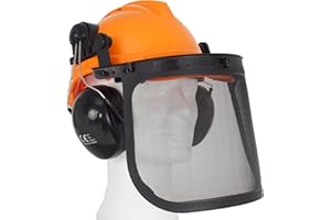 BAUMARKTPLUS Forsthelm Forstschutzhelm mit Visier und Gehörschutz Schutzhelm Größe verstellbar 50-66 cm Sicherheitshelm Sägehelm mit Netzvisier