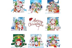 GUKASXI 8 Pezzi biglietti di Natale 5D fai da te per pittura con diamanti fai da te, con Babbo Natale, albero di Natale, pupazzo di neve, biglietti di auguri fai da te, regalo per vacanze, amici, famiglia