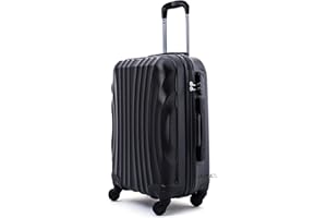 R.Leone Valigia da 1 Fino a Set 4 Trolley Rigido grande, medio, bagaglio a mano e beauty case 4 ruote in ABS 2037 (Nero, M Medio)