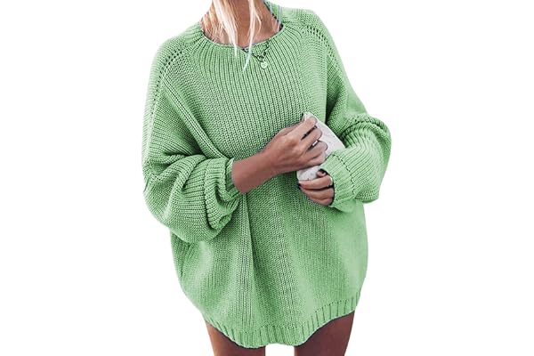 Damtröjor Vinter Oversized Casual Batwing-ärm Tröja med rund hals, lös chunky stickad tröja