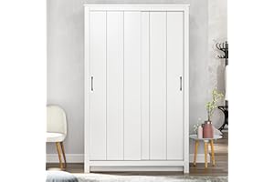 Galano Limestone 2 Door Sliding Wardrobe - Space Saving Stylish and Sturdy 2 Door Minimalist Wardrobe - Bedroom Furniture Unit with Hanging Rail Storage (White)