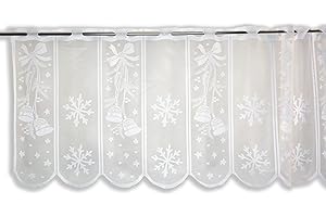 ‎CLEVER-KAUF-24 Clever-Kauf-24 Scheibengardine | Schneeflocke | Glocke | HxB 50x140cm | Weihnachten | weiß | Advent Schnee Winter |