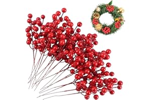 YiliYa Decoración Artificiales de Bayas Rojos,20 Piezas Rama de Tallos de Bayas Rojas de Navidad Bayas de Acebo Artificiales para Decoración de árboles de Navidad DIY de Corona de Flores Manualidades