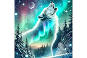 DPHERO Timberwolf Diamond Painting Kits for Beginners Adults,5D DIY Aurora Polaris Diamond Art Kits,Round Full Drill Night Sky Gem Art Crafts,DIY Painting by Numbers for Home Wall Decor 12x12 inch