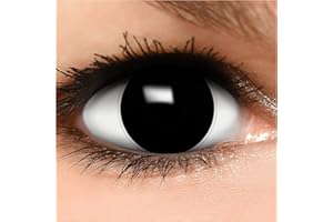 FUNZERA Farbige Kontaktlinsen Halloween HEXE, 2 Stück (1 Paar), Ohne Sehstärke, leicht einzusetzende schwarze Linsen, 2 x farbig black witch Kontaktlinse für Cosplay, Karneval, Fasching