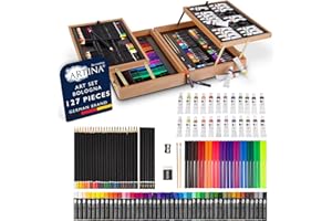 Artina Set di pittura XXL con scatola di pittura in legno FSC® Bologna – pittura acrilica, acquerello, matite colorate, pastello e feltri, grande kit di disegno per principianti