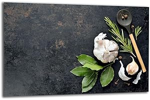 TMK ARTDEKO TMK - Couvercle de plaque de cuisson 80 x 52 cm - 1 pièce - Protection contre les projections - Plaque en verre - Décoration - Planche à découper - Épices