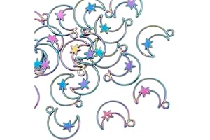 Airssory 20 Pcs Rainbow Color Hollow Crescent Moon Star Charms Mini Open Back Bezel Frame Pendants for DIY Jewelry Making - 19x15mm