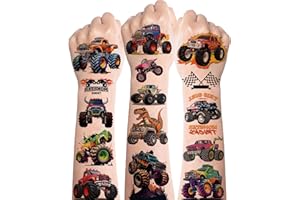 DEEN Monster Truck Tattoos, 8 Sheets Off Road Trucks Temporary Tattoos for Kids, Car Transfer Waterproof Children Tattoos, Car Theme Birthday Party Bags Fillers Gifts