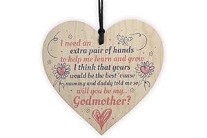 RED OCEAN Placa de madera en forma de corazón con texto en inglés "Will You Be My Godmother", para ahijada, ahijado, bautizo, pedir regalos para ella