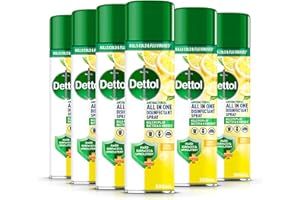 Dettol All-In-One Lemon Disinfectant Spray Multipack 6x300 ml - Fresh Pet, Shoe, Sofa Antibacterial Cleaner - Household Sanitizer Sprays & Liquids